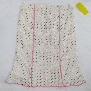 NWT Helen Wang Pink Swiss Dots Trumpet Skirt with Embroidered Seam Detail